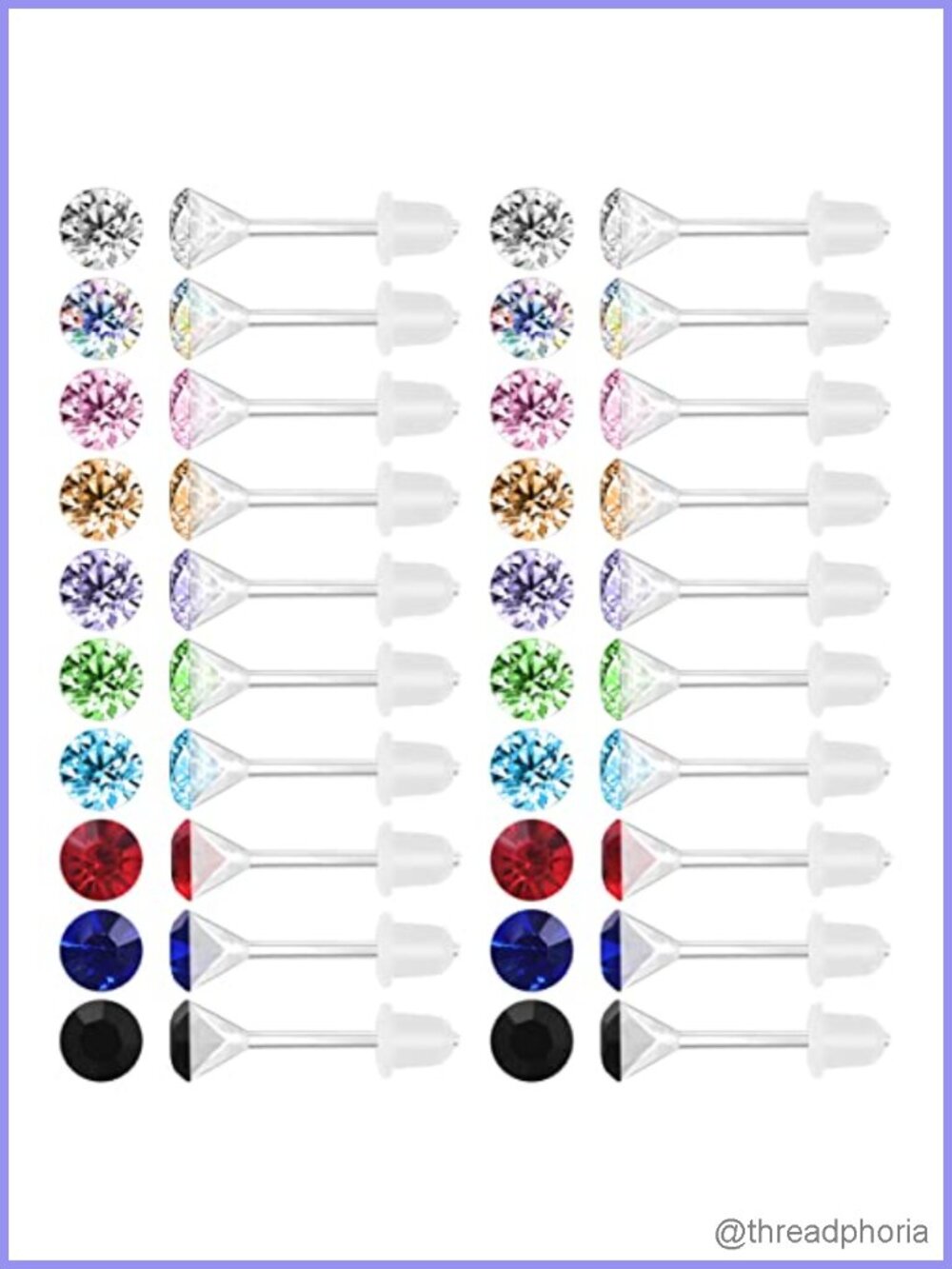 40 Pc Cubic Zirconia Stud Earrings Hypoallergenic Plastic Post